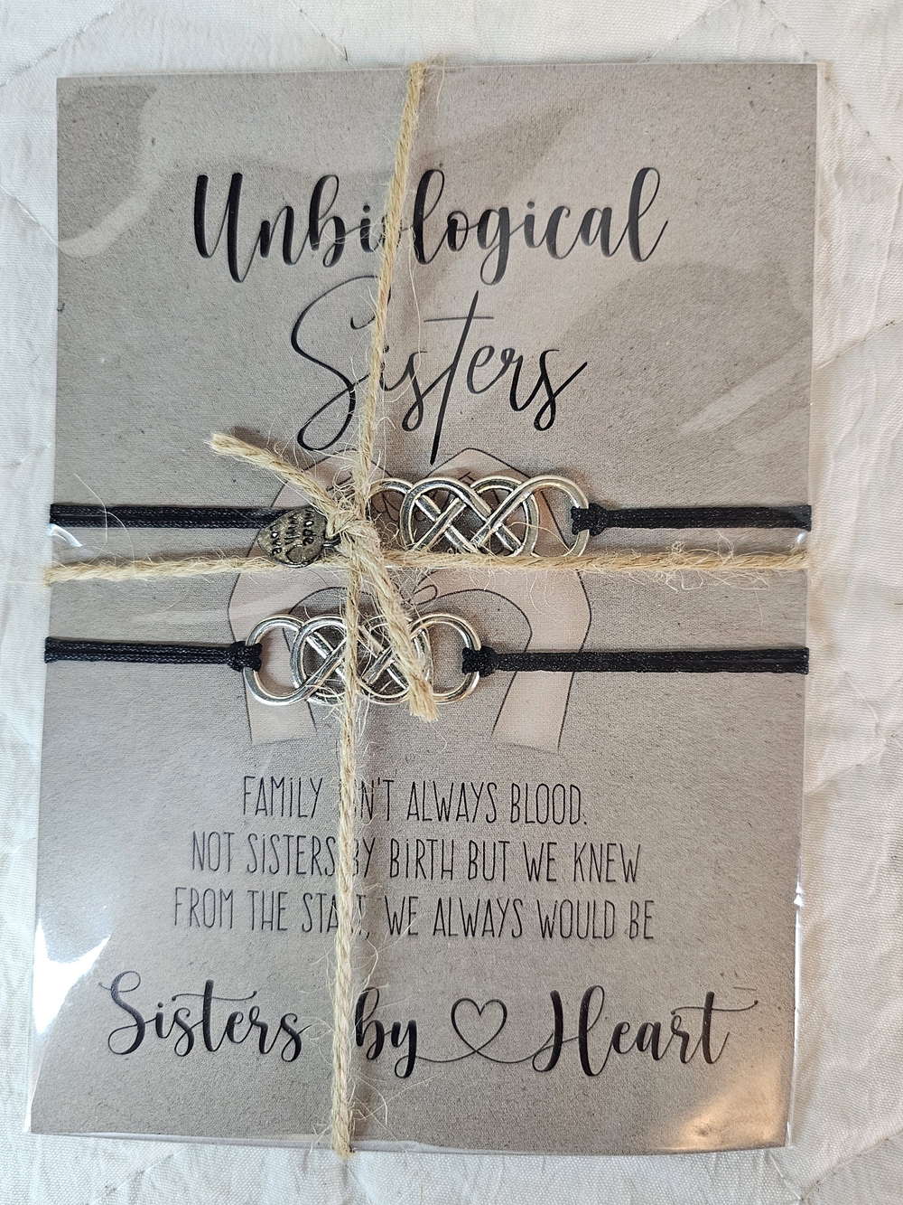 Unbiological Sisters Cord Bracelets with Silver Infinity Charms